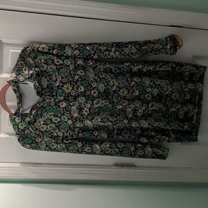 Zara Retro Inspired Green Floral Long Sleeve Collared Dress Tunic